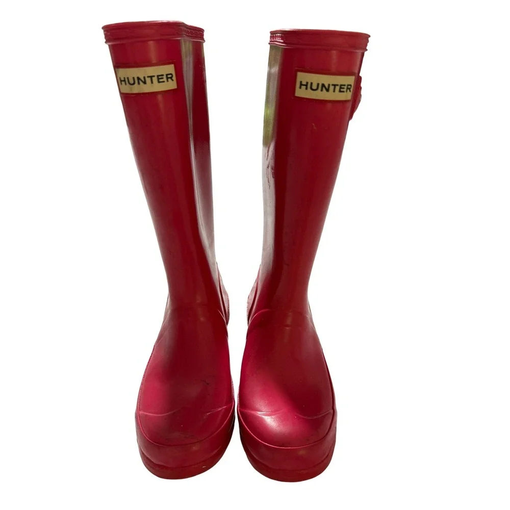 Hunter Rain Boots Girls Size 3G Deep Pink Original Kids Gloss Reflective Panels